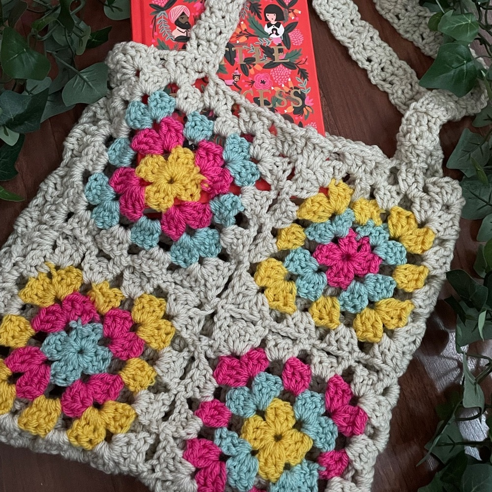 Homemade crotchet granny square bag